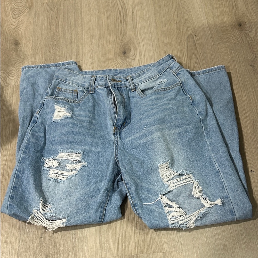 SHEIN Light Blue Distressed Women Jeans